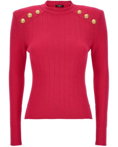Balmain Logo Button Sweater Maglioni Fucsia - Rosso