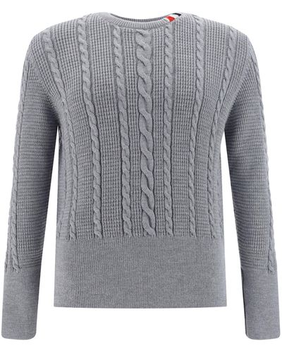 Thom Browne Cable Stitch Relaxed Crew Neck Pullover - Gray
