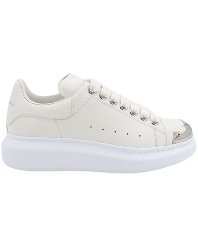Alexander McQueen Leather Trainers With Metal Toe - White