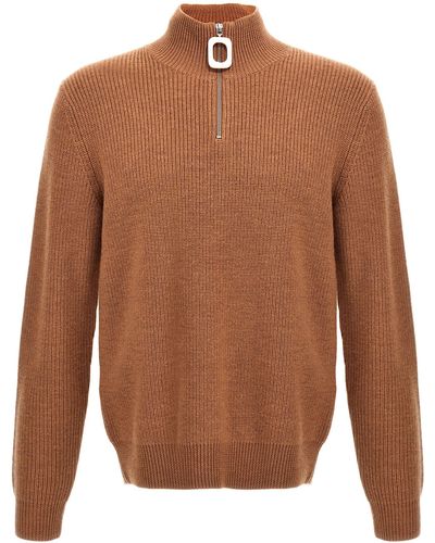 JW Anderson Half Zip Maxi Puller Sweater Maglioni Beige - Marrone