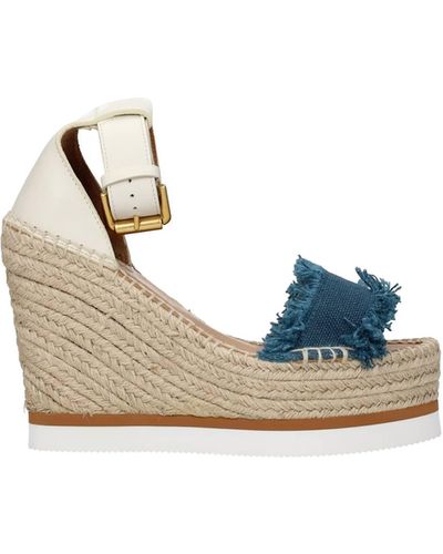 See By Chloé Wedges Glyn Leather Oil Blue
