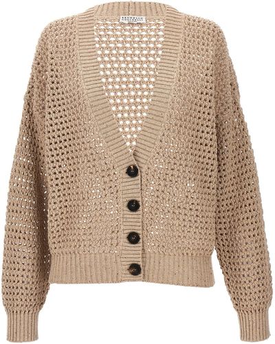 Brunello Cucinelli Sequin Knit Cardigan Maglioni Beige - Neutro