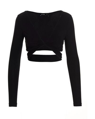 Atlein Crossed Cropped Top - Black