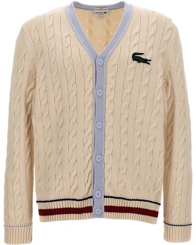Lacoste Logo Patch Cardigan Jumper, Cardigans - Natural