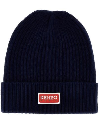 KENZO Logo Patch Beanie Hats - Blue