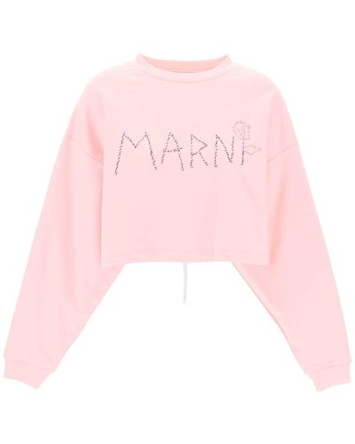 Marni Felpa Con Logo Ricamato A Mano - Pink
