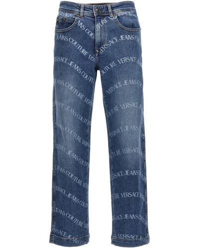 Versace Jeans Couture Logo Print Jeans Celeste - Blu