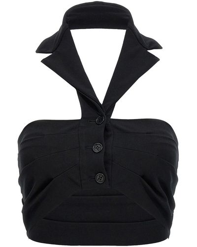 Philosophy Cropped Lapel Top Tops Black