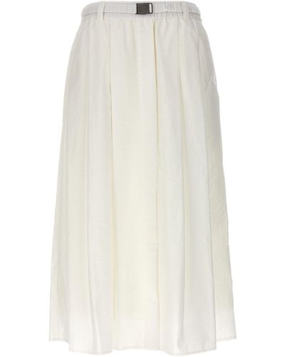 Brunello Cucinelli Cotton Blend Midi Skirt Gonne Bianco