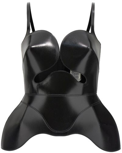 Alexander McQueen Leather Corset Tops - Black