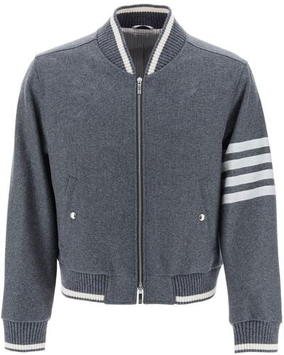 Thom Browne "4-bar Varsity Jacket In Wool Mel - Grey