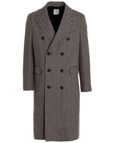 PT Torino Herringbone Tweed Long Coat - Gray