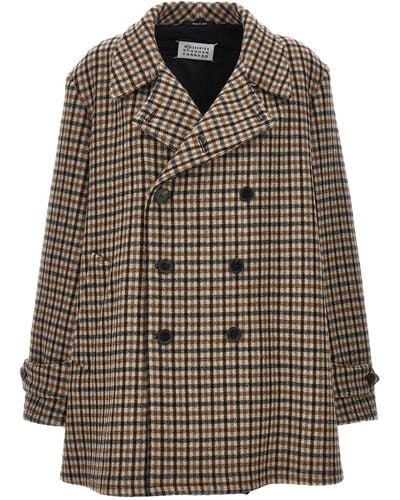 Maison Margiela Double-Breasted Check Coat - Brown