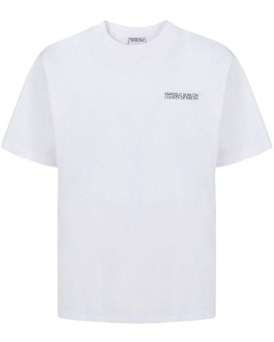 Marcelo Burlon Organic Cotton T-shirt With Frontal Logo Print - White
