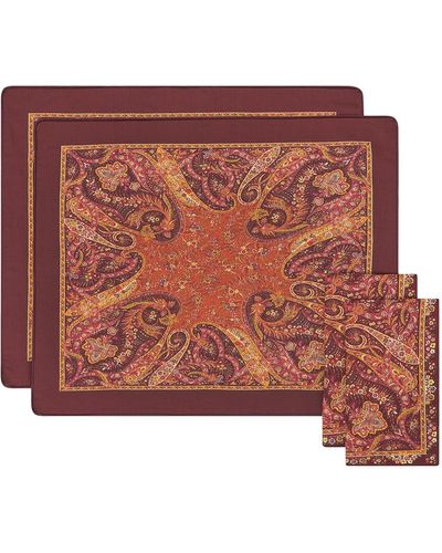 Etro Home Set da tavola in cotone con motivo paisley-Unisex - Rosso