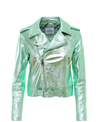 Coco Cloude Metallic Leather Jacket - Green