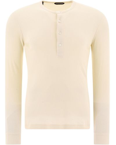Tom Ford Lyocell Buttoned T-shirt T-shirts - Natural
