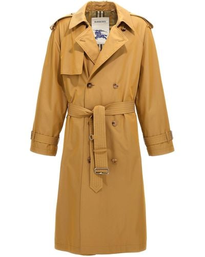 Burberry Double-Breasted Long Trench Coat Trench E Impermeabili Beige - Giallo
