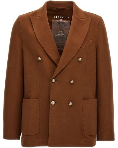 Circolo 1901 Double-breasted Jersey Blazer Jackets - Brown