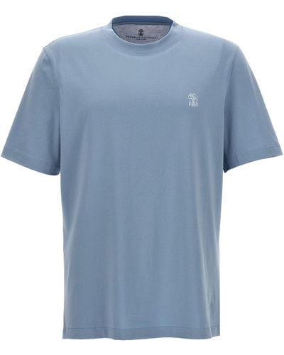Brunello Cucinelli Logo Print T Shirt Celeste - Blu