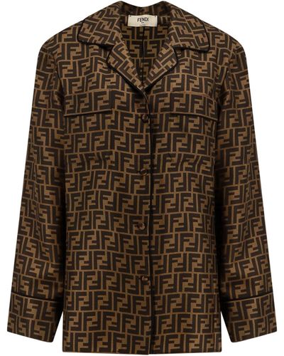 Fendi Silk Shirt With All-over Ff Motif - Brown