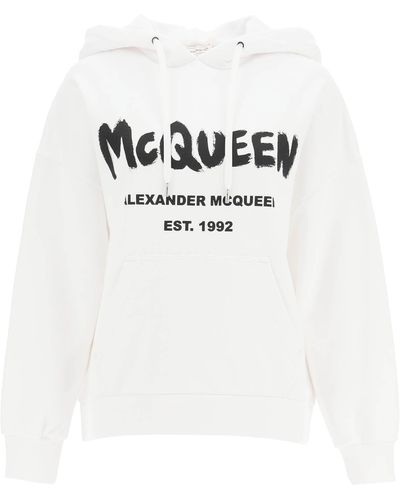 Alexander McQueen Mcqueen felpa con cappuccio graffiti - Bianco