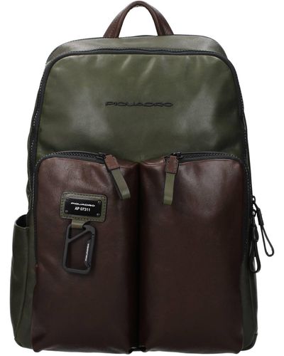 Piquadro Backpack And Bumbags Leather Green Dark Brown - Black