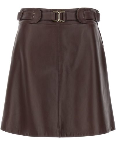 Chloé Leather Mini Skirt Gonne Marrone