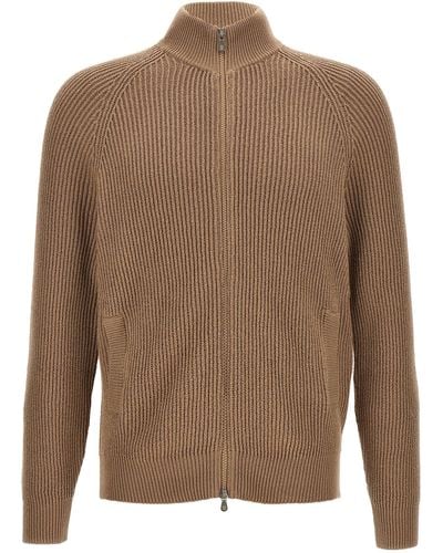 Brunello Cucinelli Knit Cardigan Sweater, Cardigans - Brown
