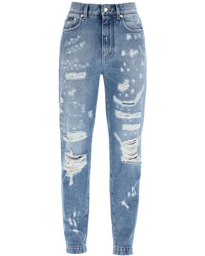 Dolce & Gabbana Jeans ambrati in denim distrutto - Blu