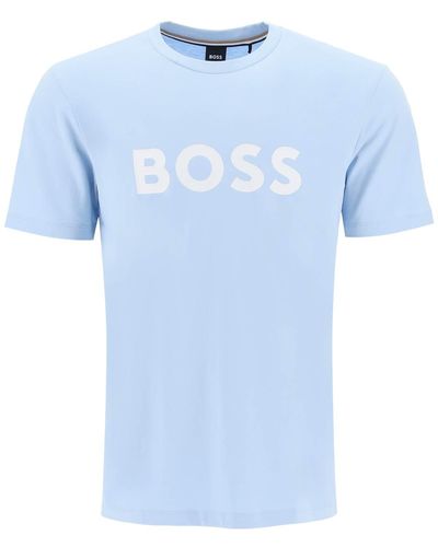 BOSS Tiburt 354 Logo Print T Shirt - Blue