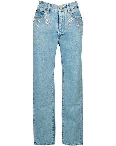 Alessandra Rich Crystal-embellished Cropped Jeans - Blue