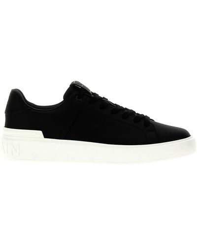 Balmain Leather Raffia Low Top Sneakers - Black