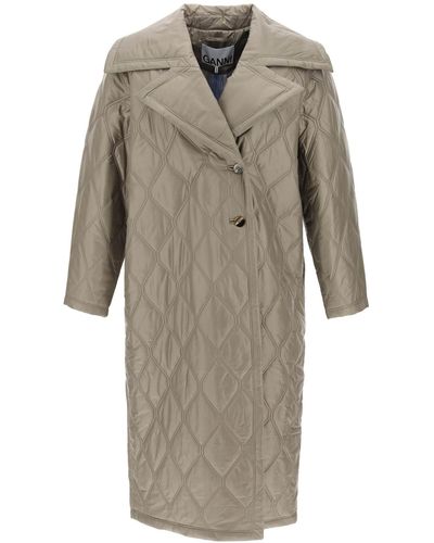 Ganni Quilted Oversized Coat - Brown