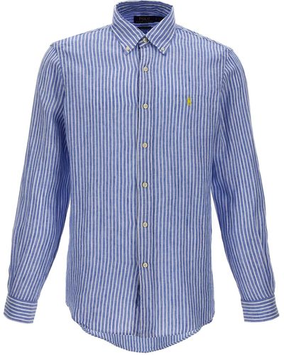 Ralph Lauren Logo Embroidery Striped Shirt Camicie Celeste - Blu