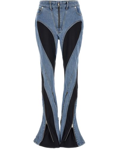 Mugler Zipped Bi-material Jeans - Blue