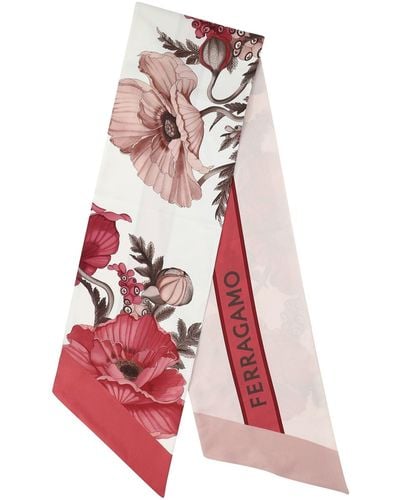 Ferragamo Bandeau With Poppy Print Scarves - Red