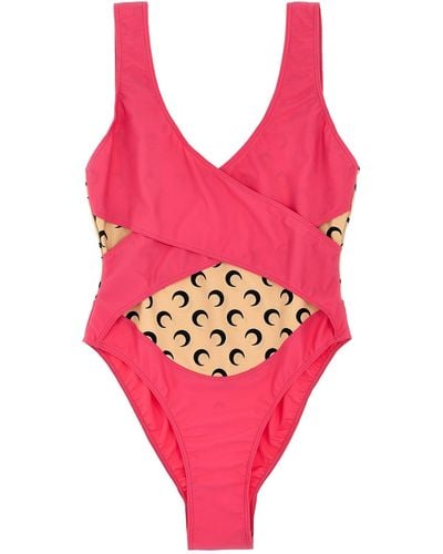 Marine Serre 'All Over Moon' One-Piece Swimsuit - Pink