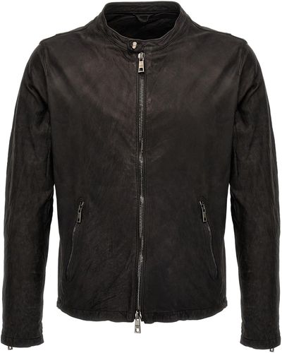 Giorgio Brato Biker Leather Jacket Casual Jackets, Parka - Black