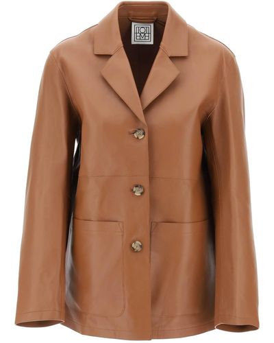 Totême Single-Breasted Leather Jacket - Brown