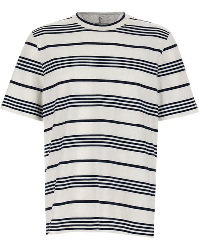 Brunello Cucinelli Striped T Shirt Multicolor - Bianco