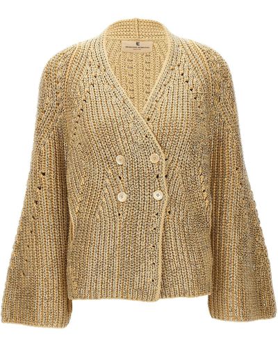 Ermanno Scervino Rhinestone Knit Cardigan Sweater, Cardigans - Natural