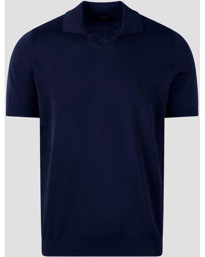 Drumohr Buttonless Cotton Polo Shirt - Blue