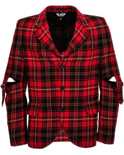 Comme des Garçons Check Single-breasted Blazer Jackets - Red