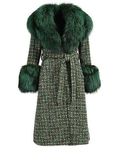 Wanan Touch Vivienne Green Coat In Cashmere Blend