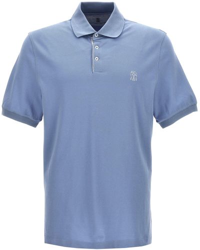 Brunello Cucinelli Logo Print Shirt Polo - Blue