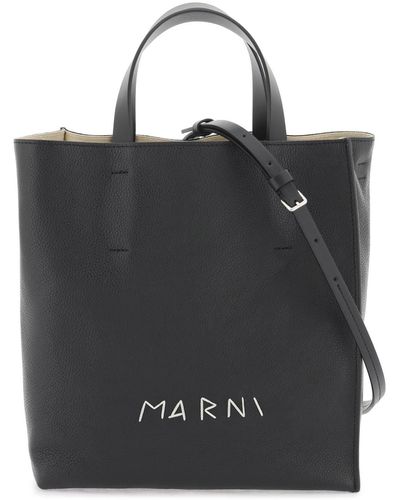 Marni Leather Museum Tote Bag - Black