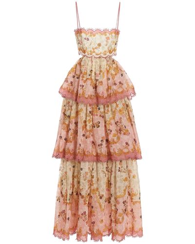 Zimmermann Laurel Floral-print Tiered Midi Dress - Pink