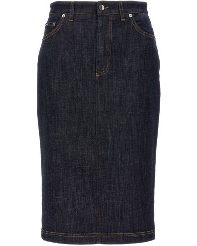 Dolce & Gabbana Denim Midi Skirt Gonne Blu