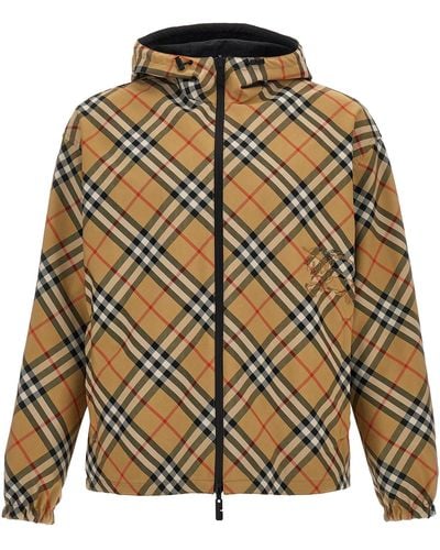 Burberry Check Print Reversible Jacket Casual Jackets, Parka - Natural